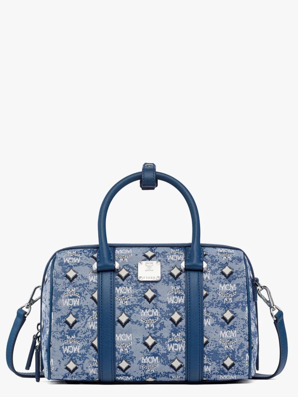 MCM Small Boston Bag In Denim Visetos New